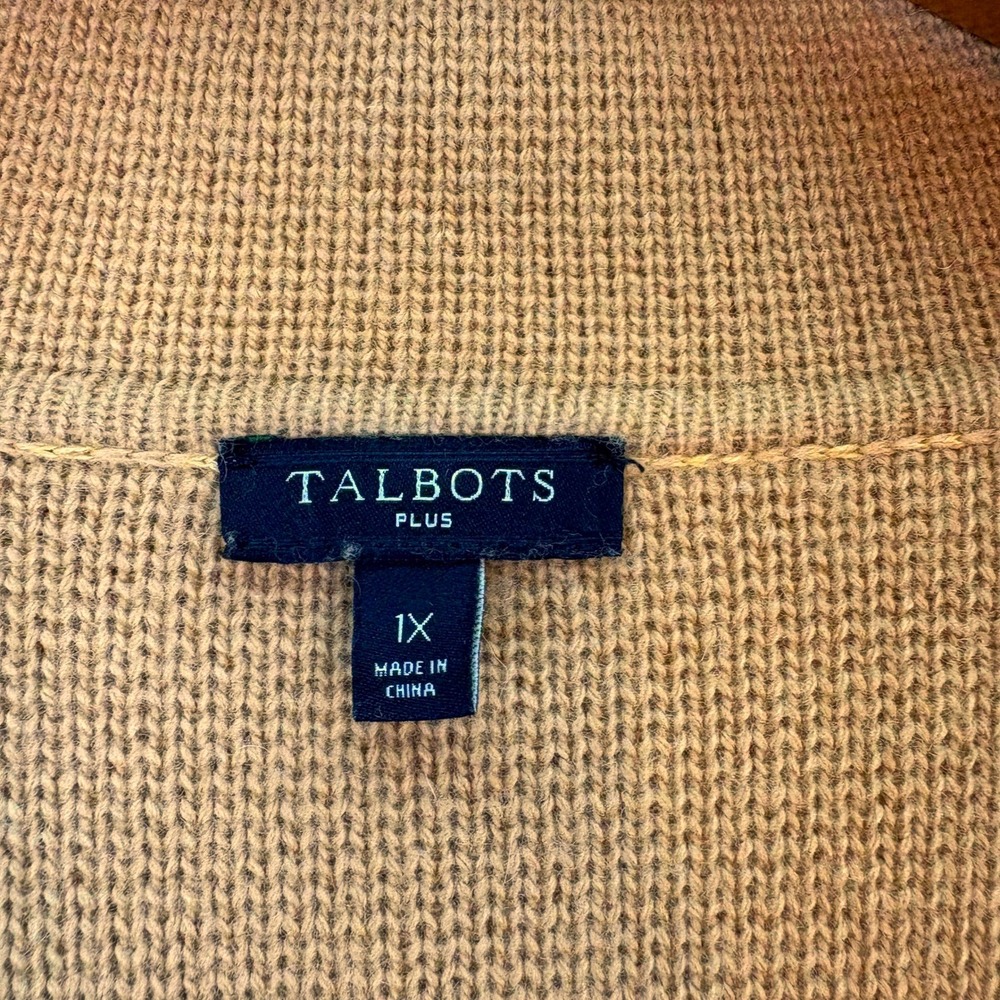 Talbots Plus Size 1X Camel Knit Notch Collar Cardigan Sweater Jacket Minimalist - Picture 5 of 6
